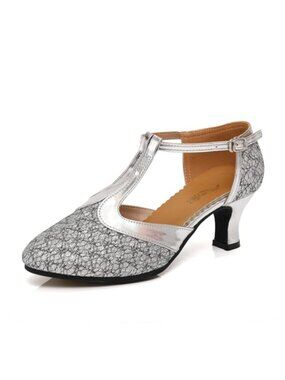 Vintage T-Strap Gatsby Dance Heels Kitten Heel Glitter Sequin Ballroom Shoes